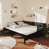 VidaXL Pat extensibil de zi, 2x(90x200) cm, negru, lemn masiv de pin