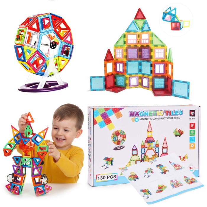 Set de jucării pentru construcții magnetice 130 piese robot, pompier, avion etc.