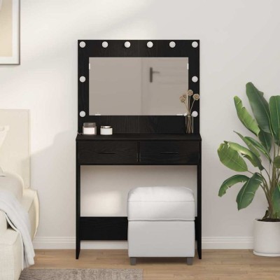 Masă de toaletă cu lumini LED, stejar negru, 78,5 x 41 x 135 cm foto