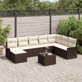 Cumpara ieftin Set de canapele pentru grădină cu pernă 9 pcs Maro Rattan poli