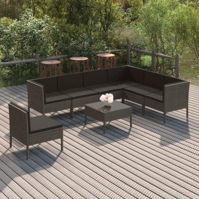 vidaXL Set mobilier de grădină cu perne, 8 piese, gri, poliratan foto