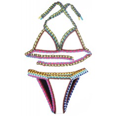 SW860-211 Costum de baie multicolor, cu neopren si model crosetat