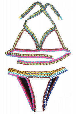 SW860-211 Costum de baie multicolor, cu neopren si model crosetat foto