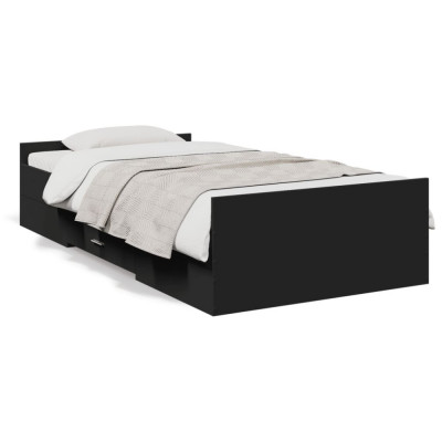 vidaXL Cadru de pat cu sertare, negru, 100x200 cm, lemn prelucrat foto