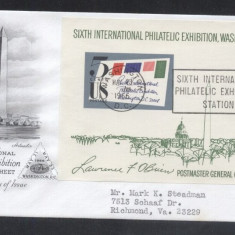 United States 1966 Phila Expo SIPEX imperf. sheet FDC K.636