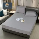 Cumpara ieftin Husa de Pat Impermeabila cu Elastic +2 Fete de Perna, 180x200cm, Gri Deschis - JOJ694
