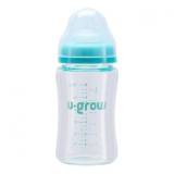Biberon de sticla180 ml+2 tetine extra, u-grow