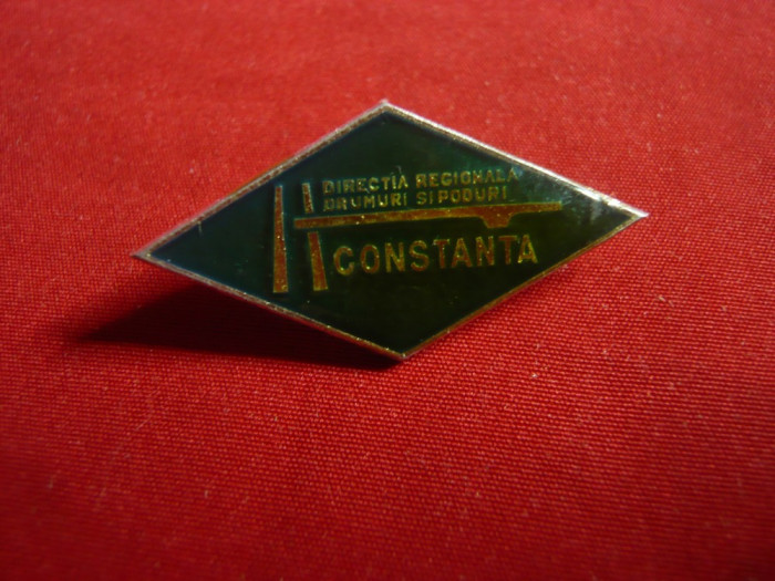 Insigna Directia Regionala Drumuri Poduri Constanta - metal si email ,L=3,5 cm