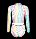 Cumpara ieftin Set lenjerie erotica dama din plasa fishnet top si pantaloni colectia Rainbow, Marime universala, Multicolor