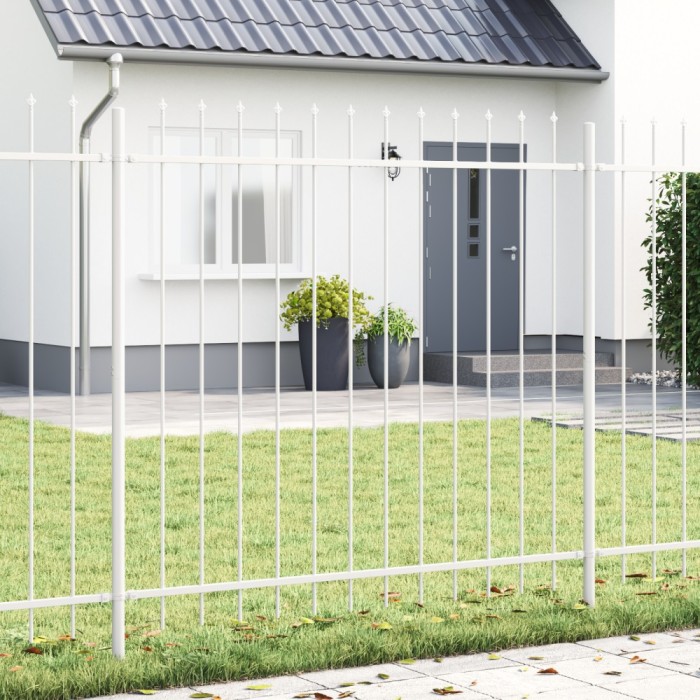 vidaXL Gard cu v&acirc;rfuri &icirc;n formă de suliță, Alb, 1,7 x 1,5 m, Oțel