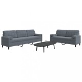 Set Canapele Catifea Gri Inchis vidaXL, 2 si 3 Locuri, Perne Rulou, 157/226 cm