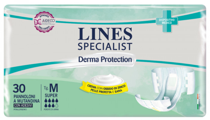 Scutece pentru adulti Lines Specialist Derma Protection Super, 7 picaturi, marimea M, 30 bucati, unisex