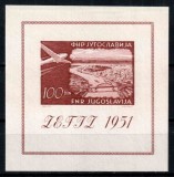 Iugoslavia Yugoslavia 1951, Mi #654 = Bl 5, colita nedantelata, Posta Aeriana, avion, vederi, ZEFIZ, MNH, cota 220 &euro;!