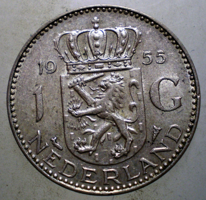 C.421 OLANDA JULIANA 1 GULDEN 1955 ARGINT