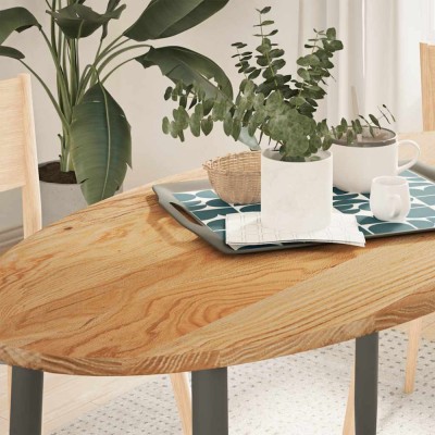 Gossi blat de masa maro deschis 120x60x2 cm lemn masiv de stejar oval foto