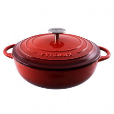 Cratita aluminiu Shallow Chef Chilli Red Pyrochef , 28 cm, 4 l, capac aluminiu, interior marmorat