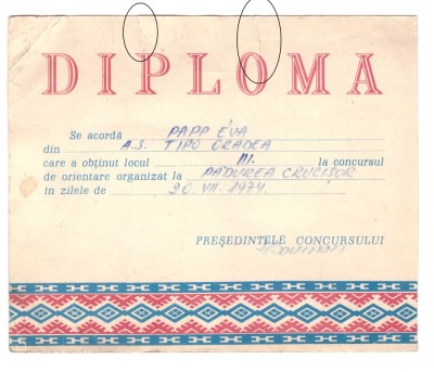 Diploma Concurs de orientare, 1974 foto