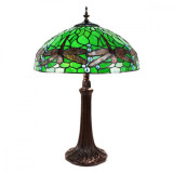 Veioza cu baza din polirasina maro si abajur din sticla verde Tiffany 41x57 cm Elegant DecoLux, Clayre &amp; Eef