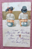 Copii pe olita. Carte postala datata 1902 - Circulata, Germania, Printata
