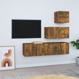 VidaXL Set dulapuri TV, 4 piese, stejar fumuriu, lemn prelucrat