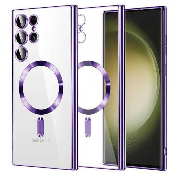 Husa MagSafe pentru Samsung Galaxy S23 Ultra S918, Techsuit, Luxury Crystal, Mov Deschis