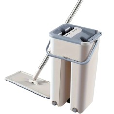 Set Curatenie, Mop Plat, Galeata Doua Compartimente 37x21x18.5, Clatire/Stoarcere, Doua Insertii Microfibra, Mop Telescopic 130 cm, Alb/Grirx, RX foto