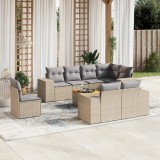 vidaXL Set canapele de grădină, 9 piese, cu perne, bej, poliratan 3225541