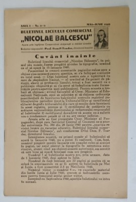 BULETINUL LICEULUI COMERCIAL &amp;#039; NICOLAE BALCESCU &amp;#039; , BUCURESTI , NR.2-3 , 1940 foto