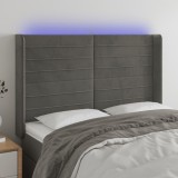 vidaXL Tăblie de pat cu LED, gri &icirc;nchis, 147x16x118/128 cm, catifea