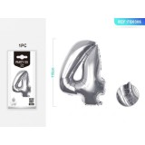 Balon aniversar PartyGo cifra 4, 40cm, argintiu