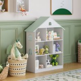 Biblioteca pentru copii Vipsali tip casuta, alb si verde menta, 106,5x83x30 cm