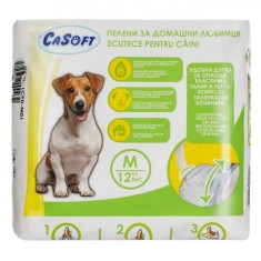 Scutece C&acirc;ini CaSoft, Mărime Medie, 12 Bucăți, Gaura Coada, Talie Elastică, Design Anti-scurgere, Alb