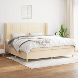 Cumpara ieftin Pat box spring cu saltea, crem, 200x200 cm, textil