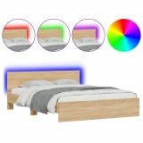 Cadru de pat cu tablie si LED, stejar sonoma, 160x200 cm