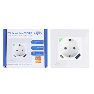 Priza inteligenta PNI SmartHome WP202 WiFi, montaj ingropat, control prin internet, aplicatie dedicata Tuya Smart, compatibila Amazon Alexa si Google foto