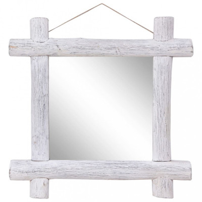vidaXL Oglindă cu ramă din bușteni, alb, 70x70 cm, lemn masiv reciclat foto