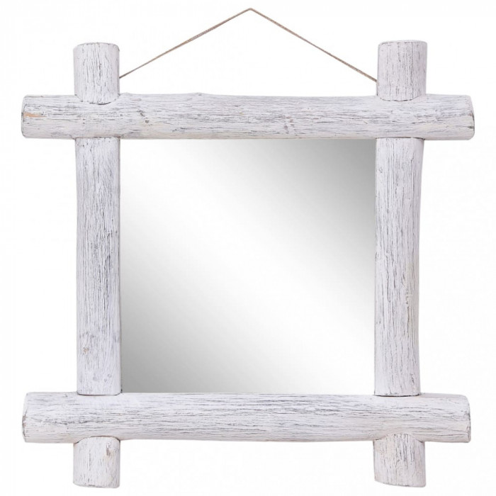 vidaXL Oglindă cu ramă din bușteni, alb, 70x70 cm, lemn masiv reciclat 283932
