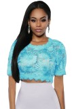 BL830-4 Top elegant din plasa cu aplicatii florale brodate, M