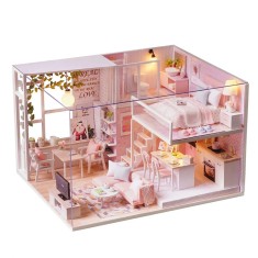 Casuta De Asamblat DIY in miniatura roz, Joc interactiv, educational, Dimensiuni: 24, 5 X 20, 5 X 15, 5 cm