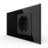 Cumpara ieftin Intrerupator simplu cu priza Livolo, rama din sticla neagra, standard italian 4M