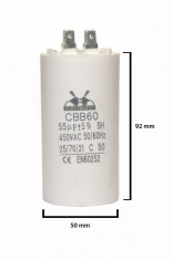 Condensator de pornire motor 55uF/450V seria CBB60 foto