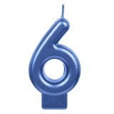 Lum&acirc;nare Zi de Naștere, Nr. 6, Albastru Metalizat, Parafină, Oem