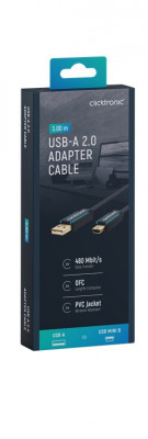 Cablu Profesional 3m mini USB 2.0 - USB Hi-Speed 480Mbit/s OFC cupru fara oxigen aurit Clicktronic 70128 foto