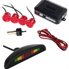 Set Senzori parcare auto detector parktronic display radar monitor 4 senzori ROSU