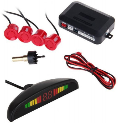 Set Senzori parcare auto detector parktronic display radar monitor 4 senzori ROSU foto