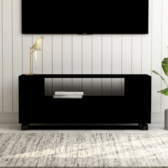 Comodă TV, negru, 120x35x48 cm, lemn prelucrat
