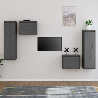 Comode TV, gri, 4 buc., lemn masiv de pin foto