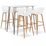 VidaXL Set mobilier de bar, 5 piese, alb