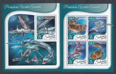 Solomon Islands 2017 - ANIMALE PREISTORICE ACVATICE - BL + KB - MNH foto