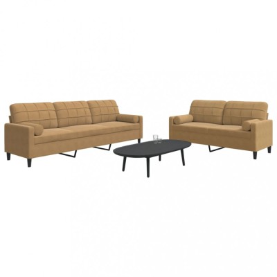 vidaXL Set de canapele cu perne/rulouri, 2 piese, maro, catifea 3278498 foto